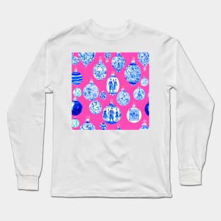 Chinoiserie Christmas Baubles on Hot Pink Long Sleeve T-Shirt